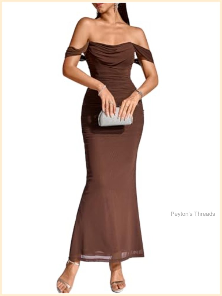 Off The Shoulder Maxi Corset Ruched Bodycon Formal Wedding Guest Dress
